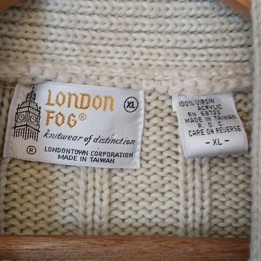 Vintage London Fog 80s Cable Knit Oatmeal Cardigan